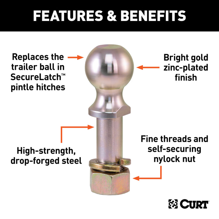 CURT Replacement SecureLatch 2-5/16-Inch Pintle Hitch Ball, 14,000