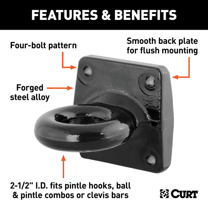 CURT Black Steel Pintle Hitch Lunette Ring 2-1/2-Inch ID, 35,000 lbs, 4-1/2-Inch Bolt Pattern Model 48550