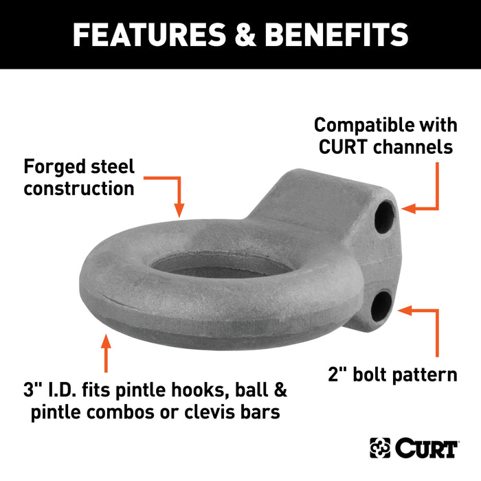 CURT Raw Steel Pintle Hitch Lunette Ring 3-Inch ID, 12,000 lbs, Channel Mount Required Model 48600