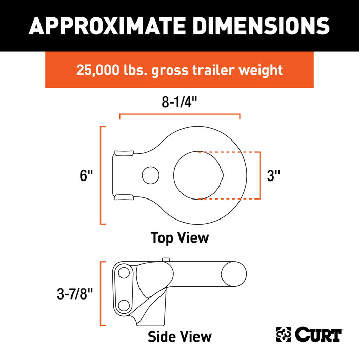 CURT SecureLatch Channel-Style Lunette Ring, 25,000 Pounds, 3-Inch ID Model 48625