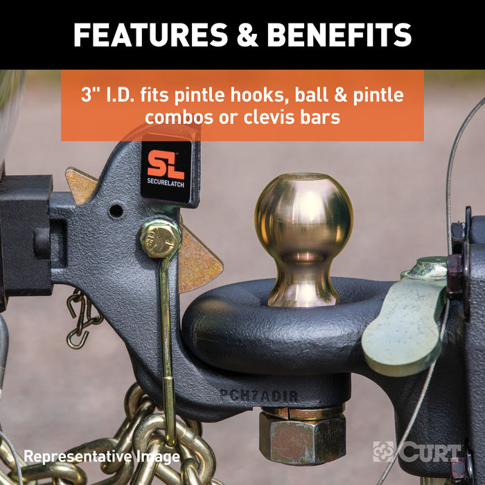 CURT SecureLatch Channel-Style Lunette Ring, 25,000 Pounds, 3-Inch ID Model 48625
