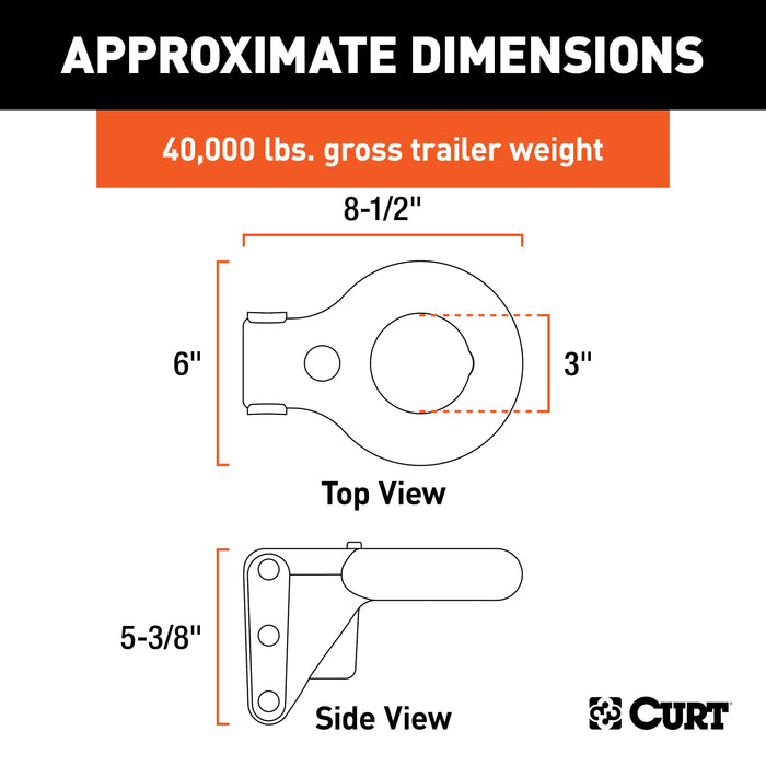 CURT SecureLatch Channel-Style Lunette Ring, 40,000 Pounds, 3-Inch ID Model 48626