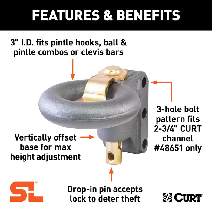 CURT SecureLatch Channel-Style Lunette Ring, 40,000 Pounds, 3-Inch ID Model 48626
