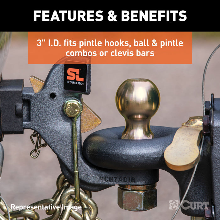 CURT SecureLatch Channel-Style Lunette Ring, 40,000 Pounds, 3-Inch ID Model 48626