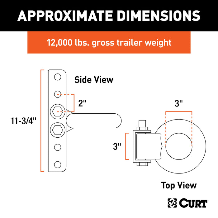 CURT Raw Steel Adjustable Pintle Hitch Lunette Ring 3-In ID