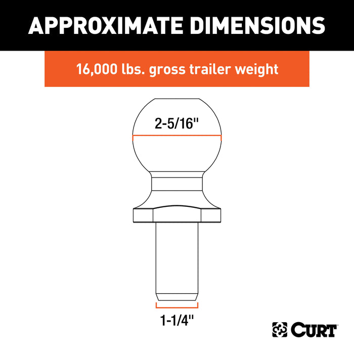 CURT Replacement 2-5/16-Inch Pintle Hitch Ball, 16,000 lbs, 1-1/4-Inch Shank Diameter Model 48830
