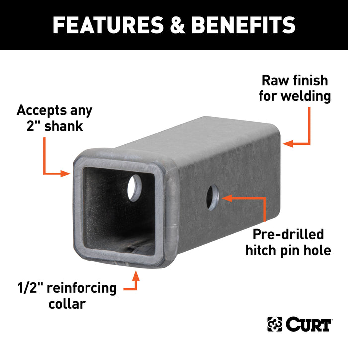 CURT 2-Inch x 6-Inch Weld-On Raw Steel Trailer Hitch Receiver Tube Model 49060