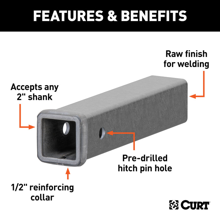 CURT 2-Inch x 12-Inch Weld-On Raw Steel Trailer Hitch Receiver Tube Model 49120