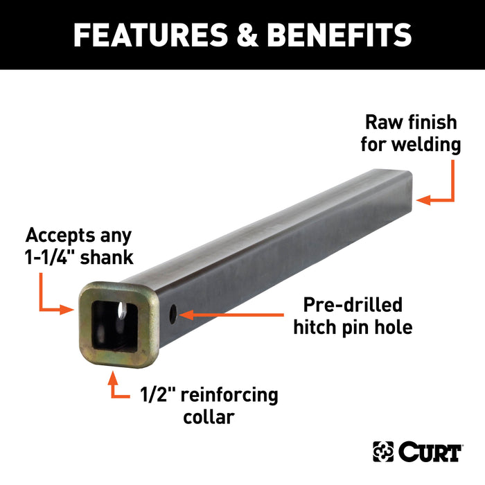 CURT 1-1/4-Inch x 24-Inch Weld-On Raw Steel Trailer Hitch Receiver Tube Model 49524