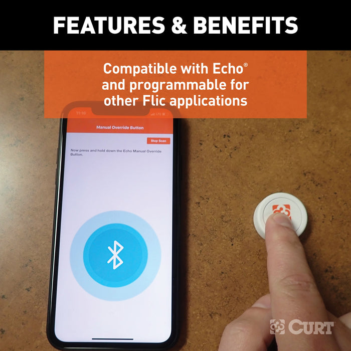 CURT Manual Override Bluetooth® Button for Echo Trailer Brake Controllers, Powered by Flic Model 51189