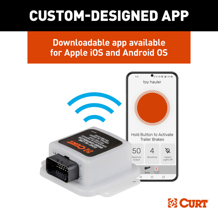 CURT Echo In-Line Electric Trailer Brake Controller with Bluetooth® Enabled Smartphone Connection, Proportional Model 51200