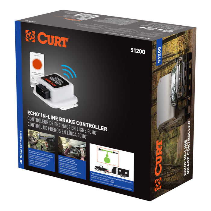 CURT Echo In-Line Electric Trailer Brake Controller with Bluetooth® Enabled Smartphone Connection, Proportional Model 51200