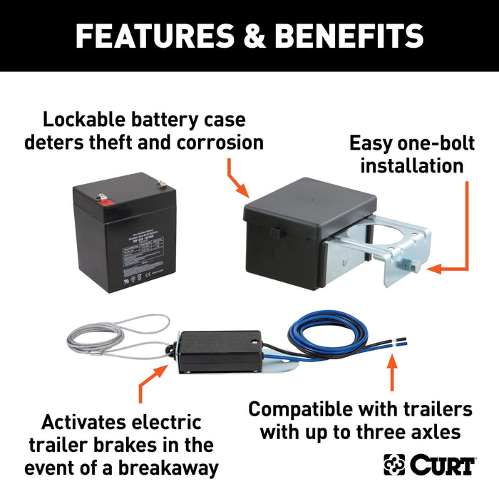 CURT Soft-Trac 2 Trailer Breakaway Switch Kit System with Battery Model 52026