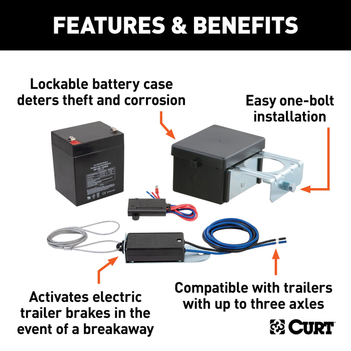 CURT Soft-Trac 2 Trailer Breakaway Switch Kit System with Battery and Charger Model 52028