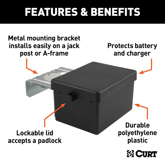 CURT 5-Inch x 3-1/4-Inch x 3-7/8-Inch Lockable Breakaway Battery Case with Metal Bracket Model 52029