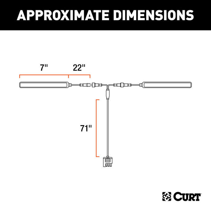 CURT Auxiliary Automotive LED Light Strips for Hitch Cargo Carrier, Bi