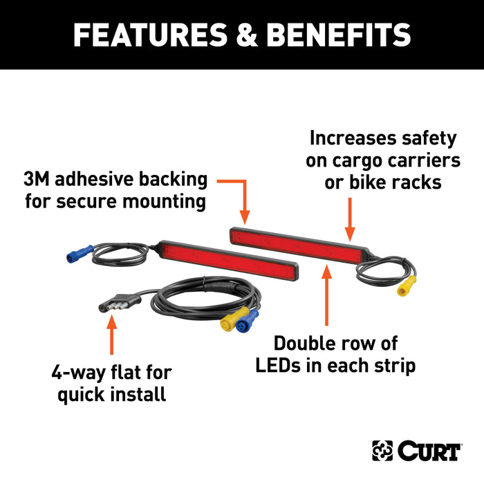 CURT Auxiliary Automotive LED Light Strips for Hitch Cargo Carrier