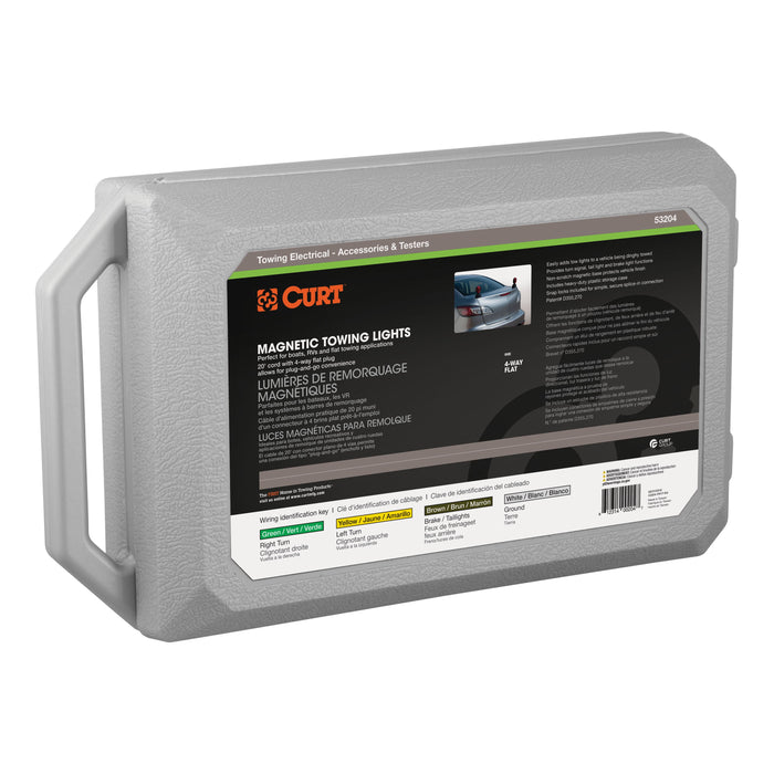 CURT Magnetic Trailer Lights for Dinghy Towing, 4-Pin Flat Plug, Stop Tail Turn, Storage Case Model 53204