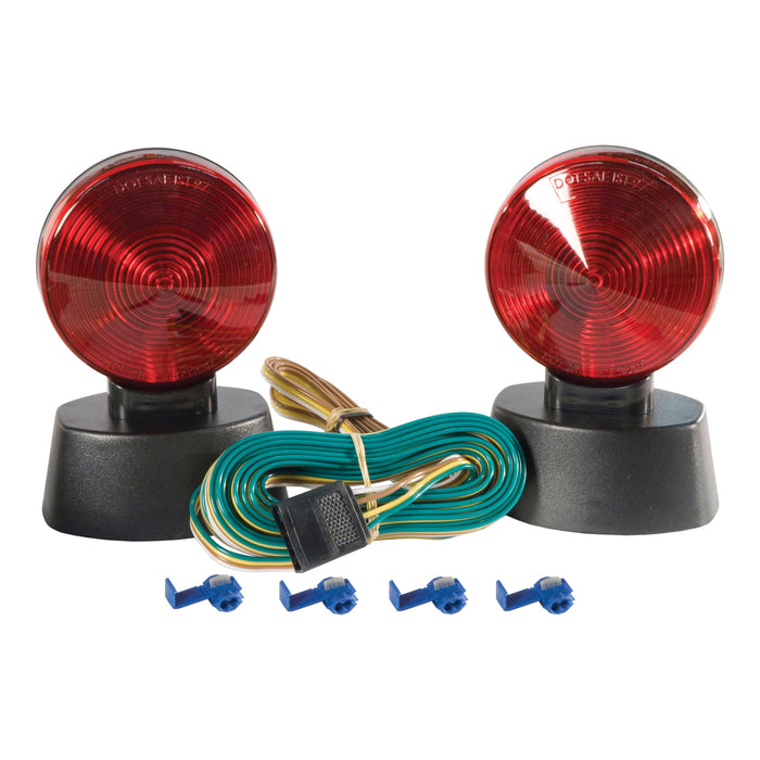 CURT Magnetic Trailer Lights for Dinghy Towing, 4-Pin Flat Plug, Stop Tail Turn, Storage Case Model 53204