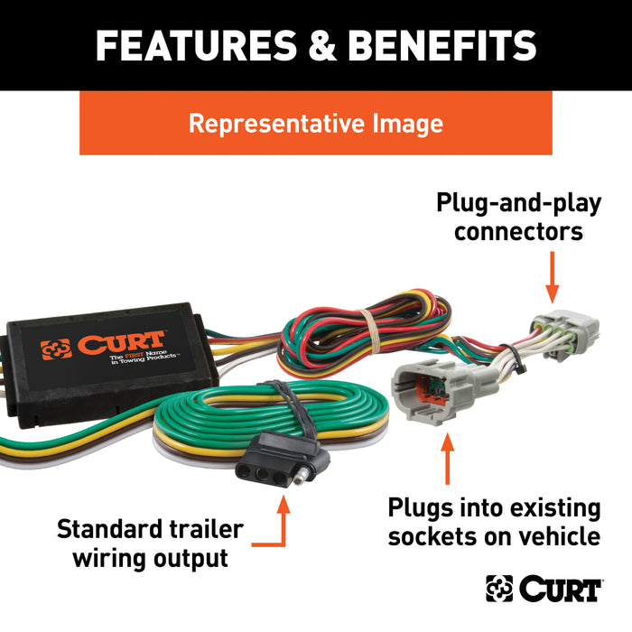 CURT Vehicle-Side Custom 4-Pin Trailer Wiring Harness, Fits Select Jeep Cherokee, Including Sport Model 55354