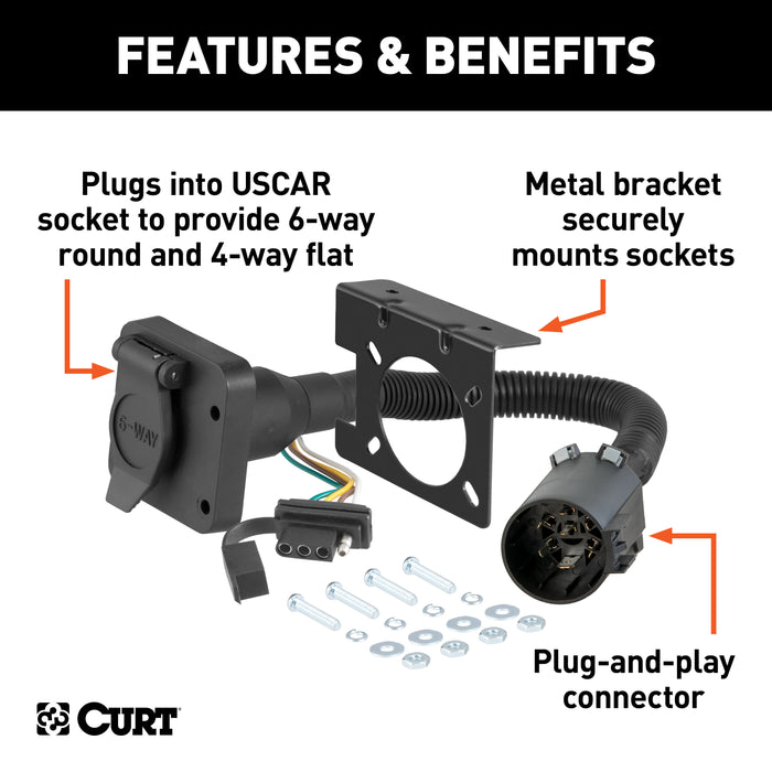 CURT Dual-Output Vehicle-Side 6-Pin, 4-Pin Connectors, Factory Tow Package and USCAR Socket Required Model 55664