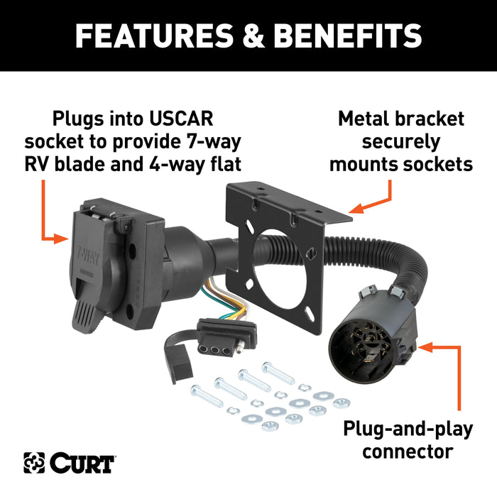 CURT Dual-Output Vehicle-Side 7-Pin, 4-Pin Connectors, Factory Tow Package and USCAR Socket Required Model 55774