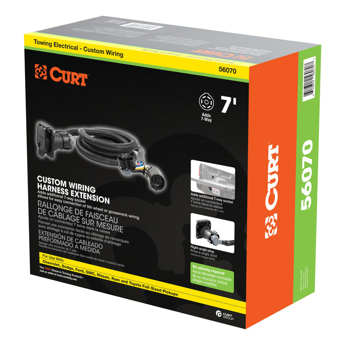 CURT 7-Foot Vehicle-Side Truck Bed 7-Pin Trailer Wiring Harness Extens ...