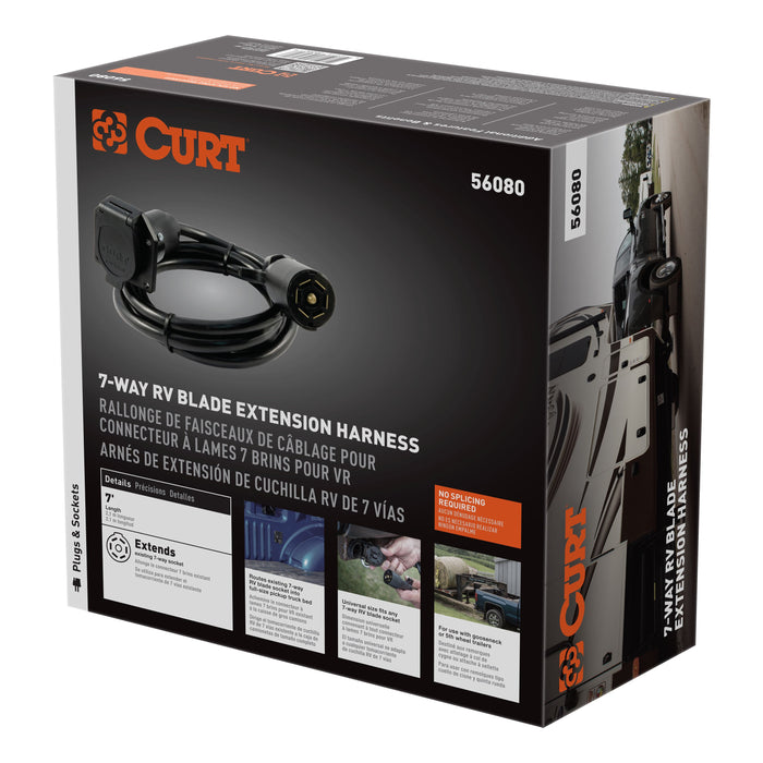 CURT 7-Foot Vehicle-Side Truck Bed 7-Pin Trailer Wiring Harness Extension Model 56080