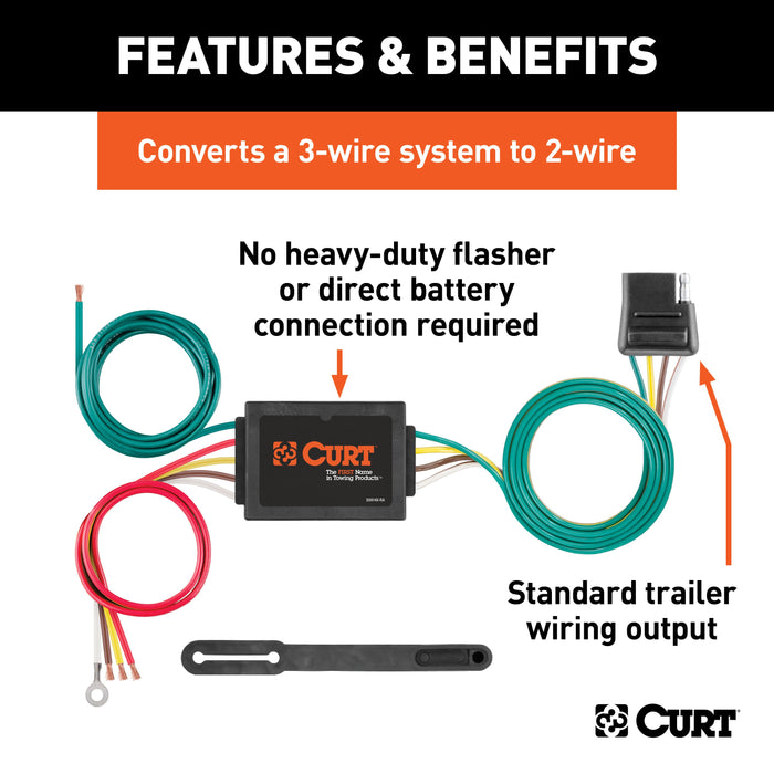 CURT Non-Powered 3-to-2-Wire Splice-in Taillight Converter, 4-Pin Wiring Harness Model 56175