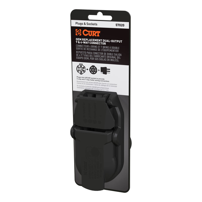 CURT OEM Replacement Dual-Output Vehicle-Side 7-Pin, 4-Pin Connectors, Factory Tow Package and USCAR Socket Required, Packaged Model 57020