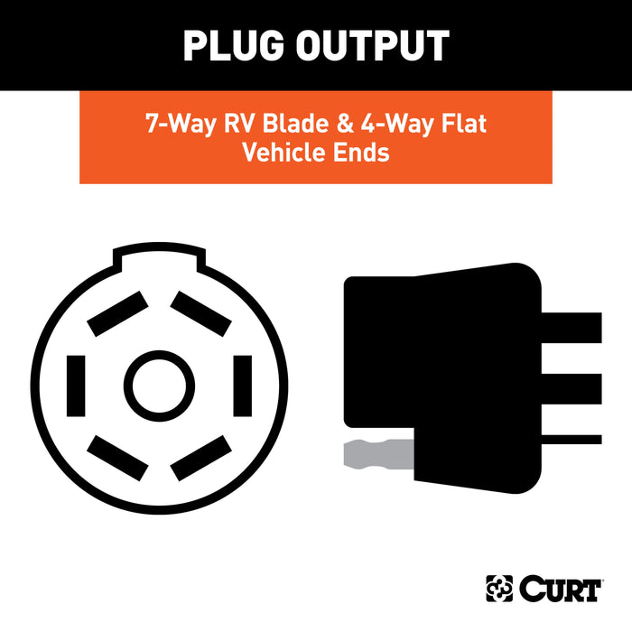 CURT Dual-Output Vehicle-Side 7-Pin, 4-Pin Connectors with Backup Alarm, Factory Tow Package and USCAR Socket Required Model 57101