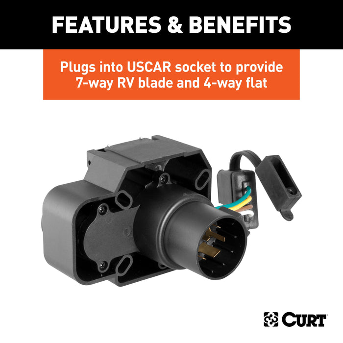 CURT Dual-Output Vehicle-Side 7-Pin, 4-Pin Connectors with Backup Alarm, Factory Tow Package and USCAR Socket Required Model 57101