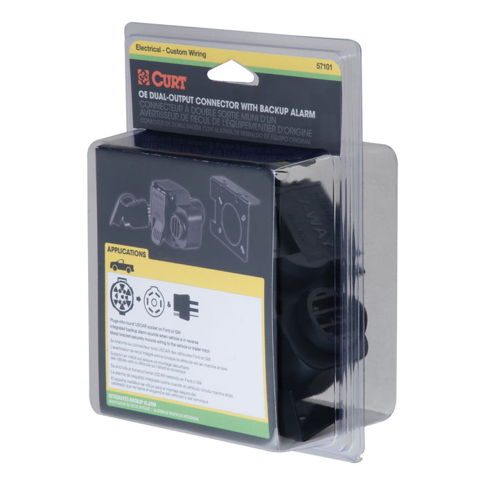 CURT Dual-Output Vehicle-Side 7-Pin, 4-Pin Connectors with Backup Alarm, Factory Tow Package and USCAR Socket Required Model 57101