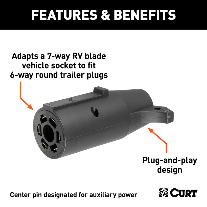 CURT 7-Way RV Blade Vehicle-Side to 6-Way Round Trailer Wiring Adapter ...