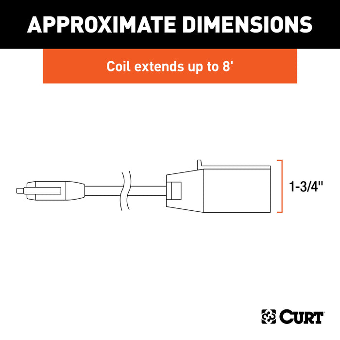 CURT 8-Foot 7-Way RV Blade Vehicle-Side to 5-Way Flat Trailer Wiring Adapter Extension Harness Model 57282