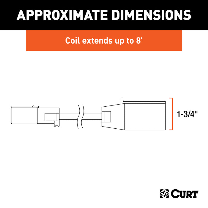 CURT 8-Foot Flat Towing 7-Way RV Blade Motorhome to 4-Way Round Dinghy Vehicle Wiring Adapter Extension Harness and Socket Model 57285