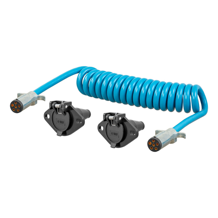 CURT 8-Foot Flat Towing 6-Way Round Motorhome to Dinghy Vehicle Wiring Adapter Extension Harness and Sockets Model 57286
