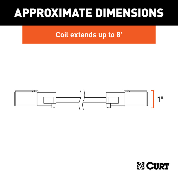 CURT 8-Foot Flat Towing 6-Way Round Motorhome to Dinghy Vehicle Wiring Adapter Extension Harness and Sockets Model 57286