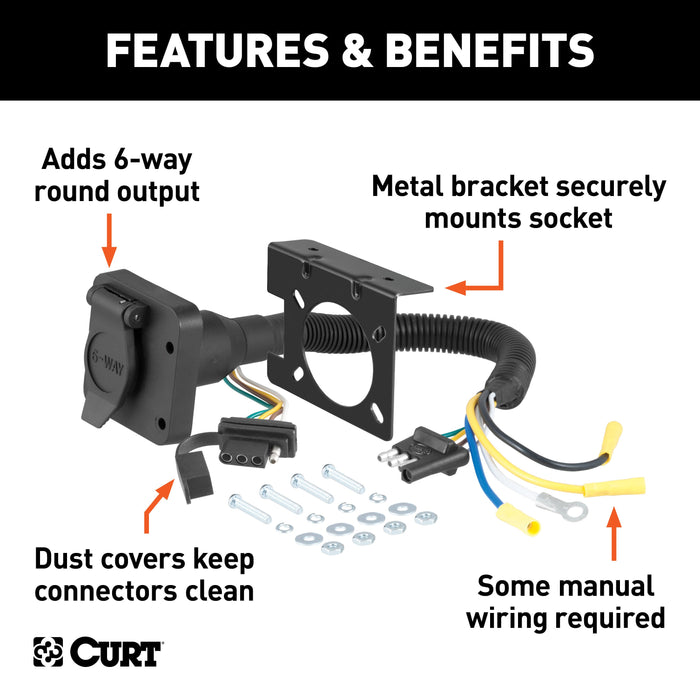 CURT Adapter - 7-Way RV Blade To 6-Way Round Trailer - Center Pin Auxiliary - View #10