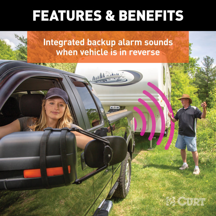 CURT 7-Way RV Blade Vehicle-Side to 6-Way Round Trailer Wiring Adapter with Backup Alarm, Center Pin Auxiliary Power Model 57726