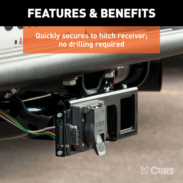 CURT Easy-Mount Vehicle Trailer Wiring Connector Mounting Bracket for 2-Inch Receiver, 4 or 5-Way Flat, 6 or 7-Way Round Model 58000