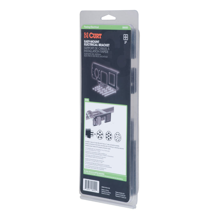 CURT Easy-Mount Vehicle Trailer Wiring Connector Mounting Bracket for 2-Inch Receiver, 4 or 5-Way Flat, 6 or 7-Way Round Model 58000