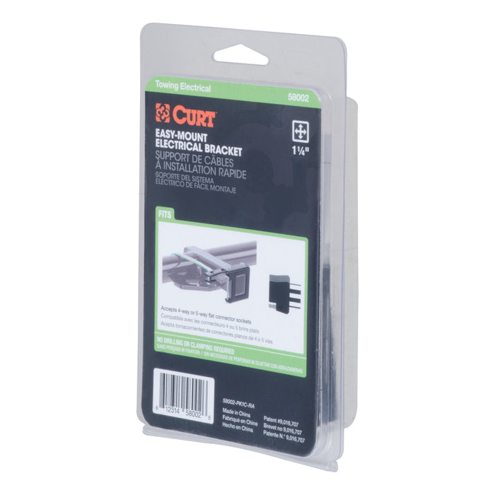 CURT Easy-Mount Vehicle Trailer Wiring Connector Mounting Bracket for 1-1/4-Inch Receiver, 4 or 5-Way Flat Model 58002