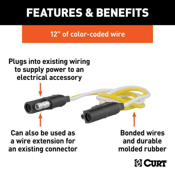 CURT 2-Pin Flat Wiring Harness with 12-Inch Wires Model 58020