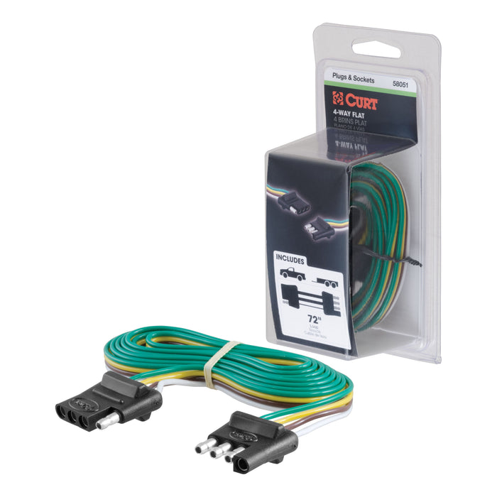 CURT Vehicle-Side and Trailer-Side 4-Pin Flat Wiring Harness with 72-Inch Wires Model 58051