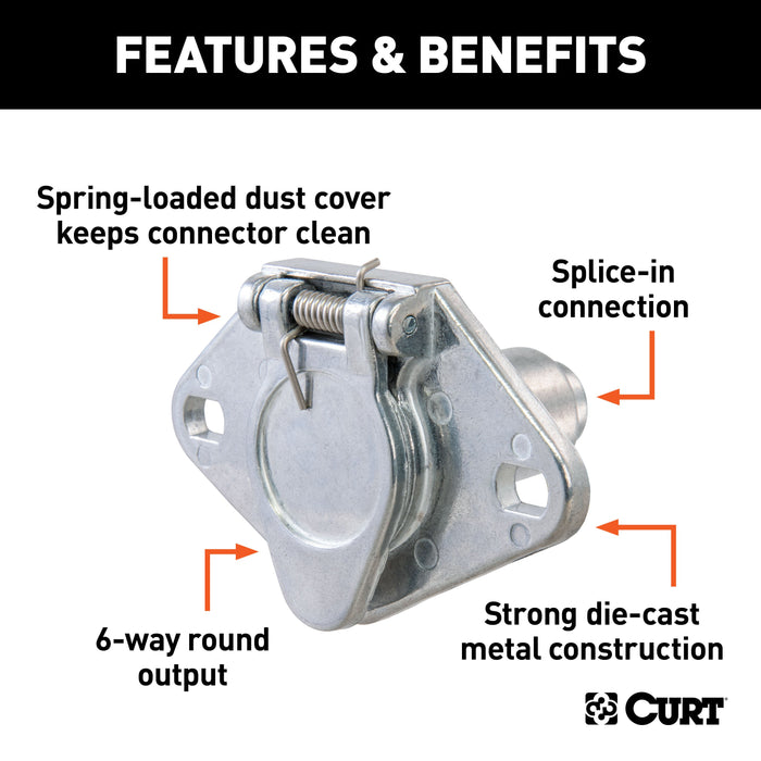 CURT Vehicle-Side 6-Pin Round Trailer Wiring Harness Socket Model 58090