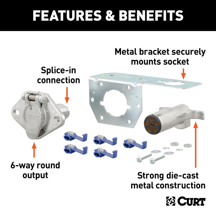 CURT Vehicle-Side and Trailer-Side 6-Pin Round Wiring Harness Connectors Model 58093