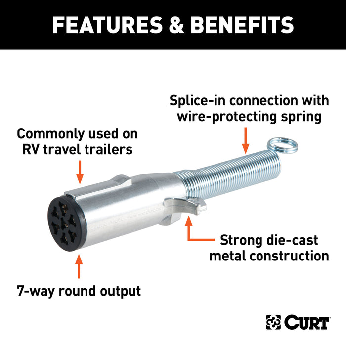 CURT Trailer-Side 7-Pin Round Wiring Harness Socket with Spring Model 58180