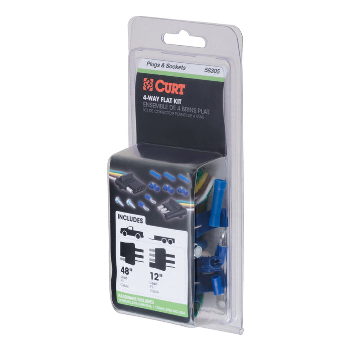 CURT 4-Pin Flat Wiring Harness, 48-Inch Vehicle-Side, 12-Inch Trailer-Side Wires Model 58305