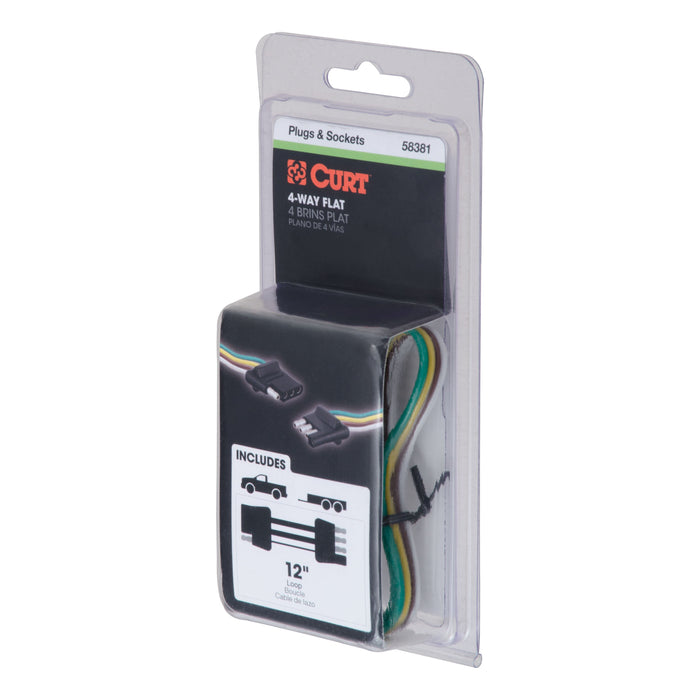 CURT Vehicle-Side and Trailer-Side 4-Pin Flat Wiring Harness with 12-Inch Wires Model 58381